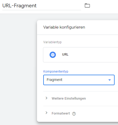 Konfiguration einer URL-Fragment-Variablen in Google Tag Manager