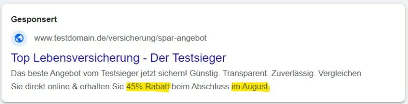 Mobilansicht eines gesponserten Suchergebnisses mit Testsieger Lebensversicherung.