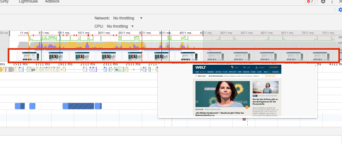 Screenshot von Chrome DevTools mit hervorgehobener Layout Shift Analyse