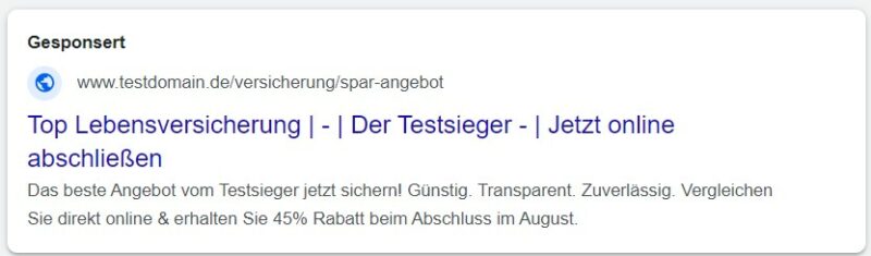 Mobile Anzeige zur Top Lebensversicherung mit Sparangebot, inklusive Testsieger-Rabatt im August