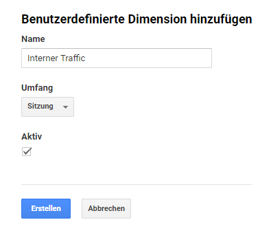 Bearbeitungsmaske für benutzerdefinierte Dimension userType in Google Analytics