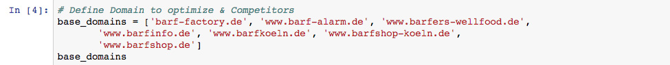 Python-Code zur Definition von Domain-Optimierung und Wettbewerbern