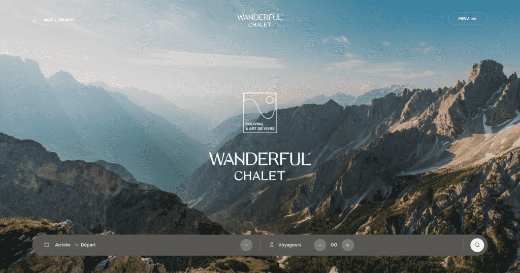 Screenshot der Wanderful Chalet-Webseite mit Berglandschaft und Reisebuchungsoptionen