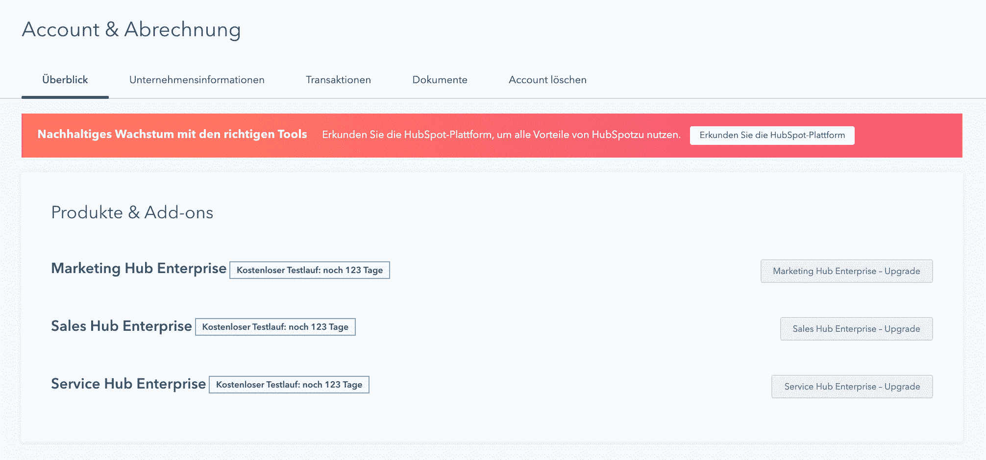 Account und Abrechnung in Hubspot