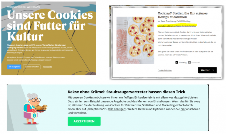 Beispiele für Cookie-Banner