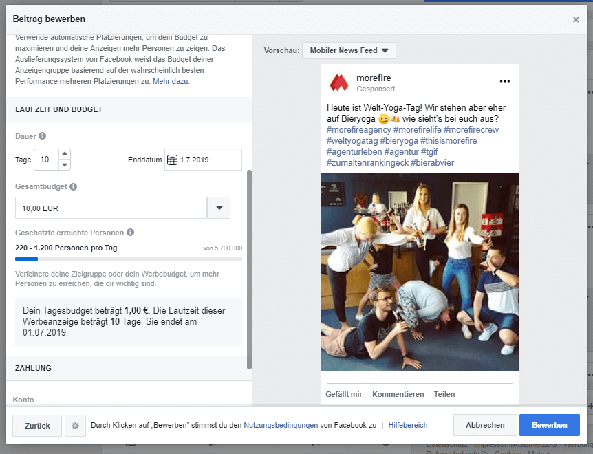 Beitrag hervorheben auf Facebook morefire