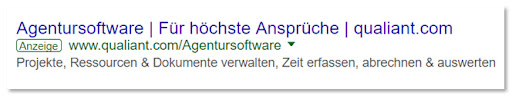 Benefits und Features in der Google Ads Anzeige von qualiant