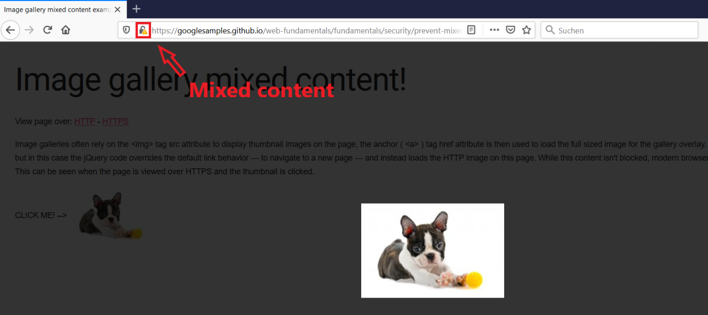 Mixed Content Kennzeichnung bei Firefox