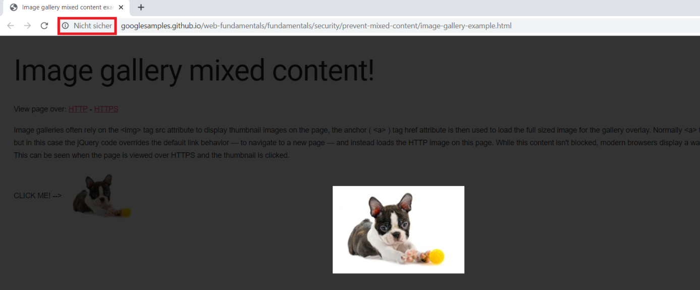 Mixed Content Kennzeichnung bei Chrome