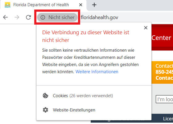 Unsicher Seite bei Chrome