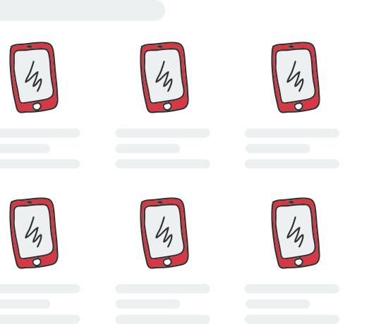 Grafik von sechs Smartphones zur Darstellung von mobiler Nutzung