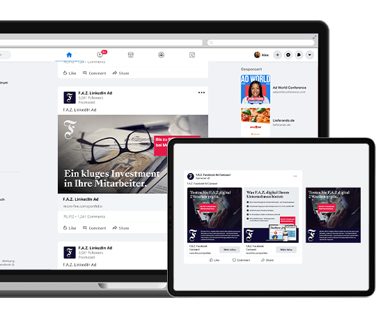 Anzeige von Social Media Strategien auf Desktop und Tablet