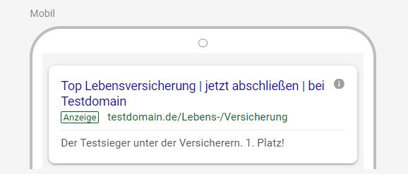 Anzeige für Testsieger auf Mobile