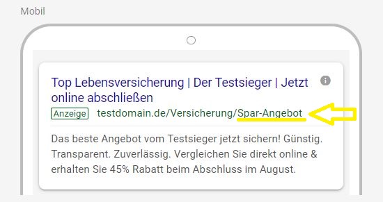 Anzeige für Sparangebot auf Mobile