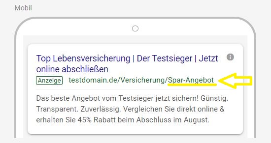 Anzeige für Sparangebot auf Mobile