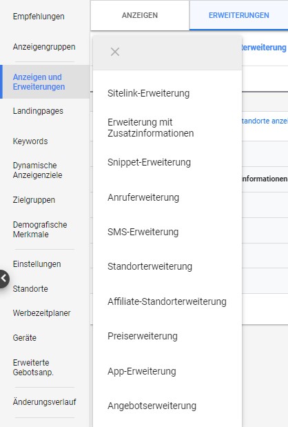 Schaubild Anzeigenerweiterungen