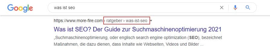 Google-Suchergebnis mit Breadcrumb-Navigation für eine verbesserte Benutzerfreundlichkeit