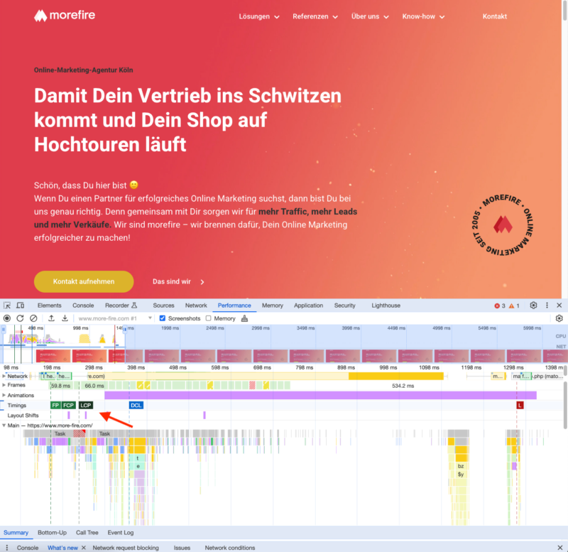 Core Web Vitals in den Chrome Dev Tools