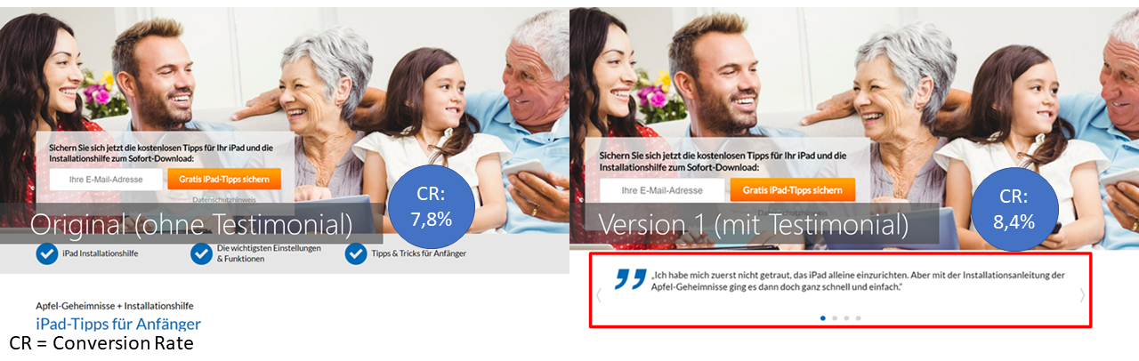 Conversion-Rate-Vergleich_Testimonial - A/B-Test - morefire