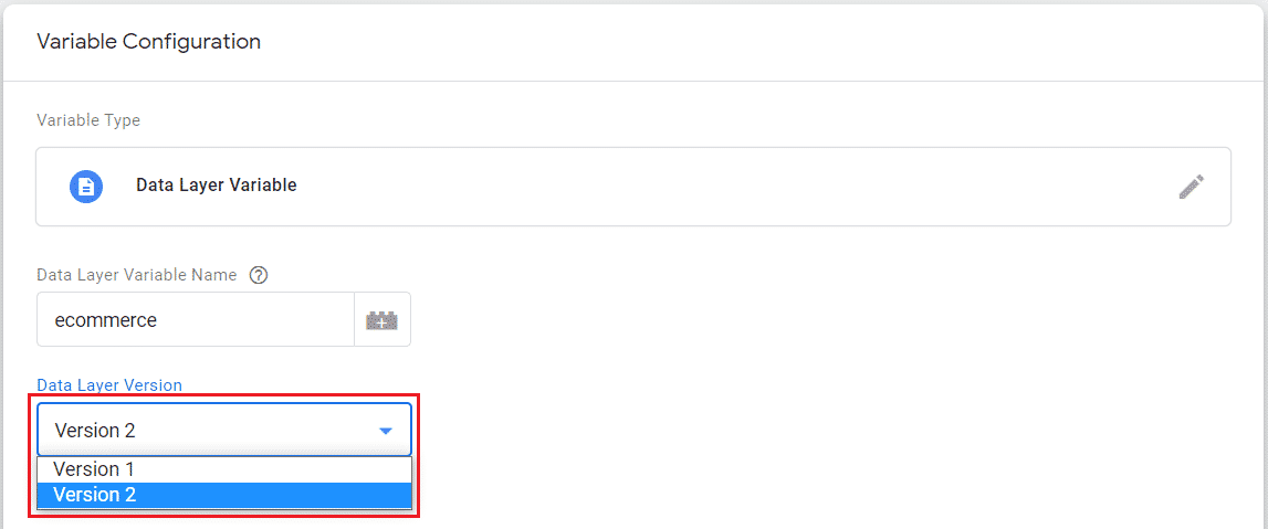 Wahl zwischen Version 1 und 2 im Google Tag Manager