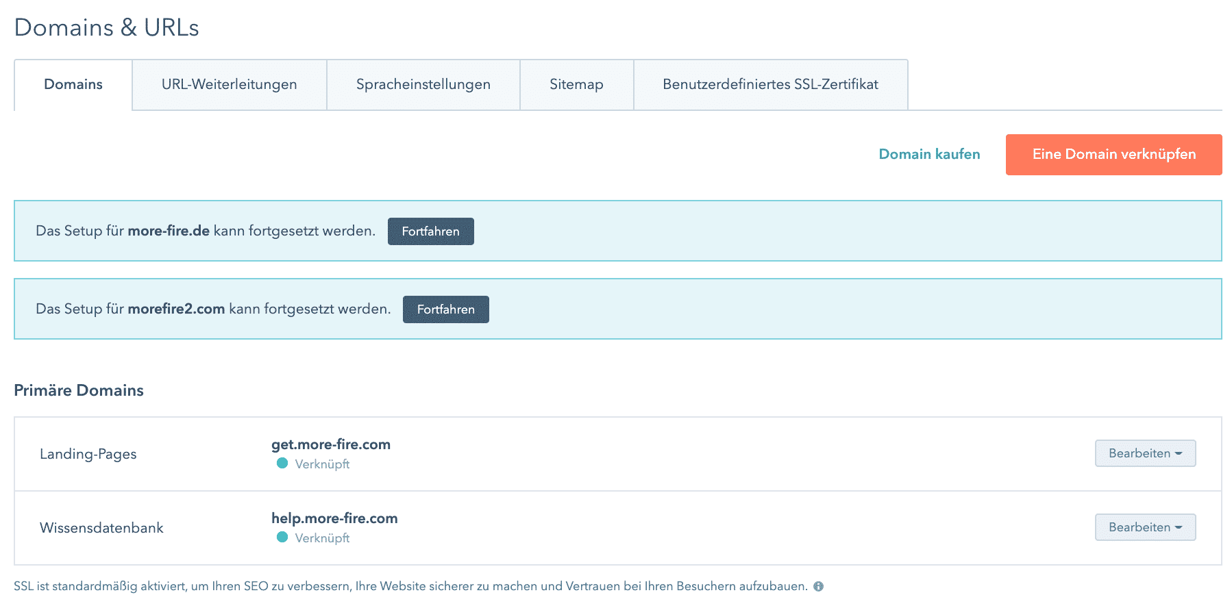 Domain mit HubSpot verknüpfen