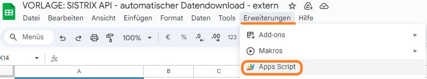 Screenshot "Script anschauen mit Apps Script"
