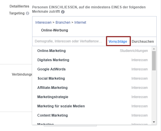 Facebook Zielgruppen Vorschläge