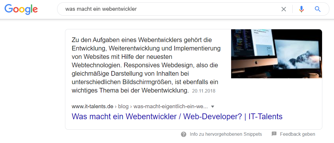 Featured Snippet Beispiel 1 - morefire