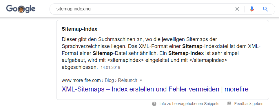 Featured Snippet Beispiel 2 - morefire