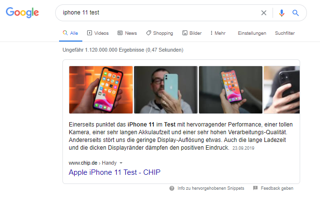Featured Snippet mit Text - morefire 