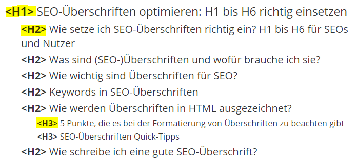 Beispiel für verschiedene H-Tags