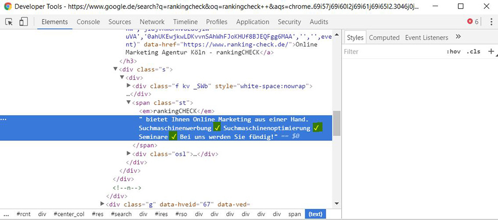 HTML in SERP testen