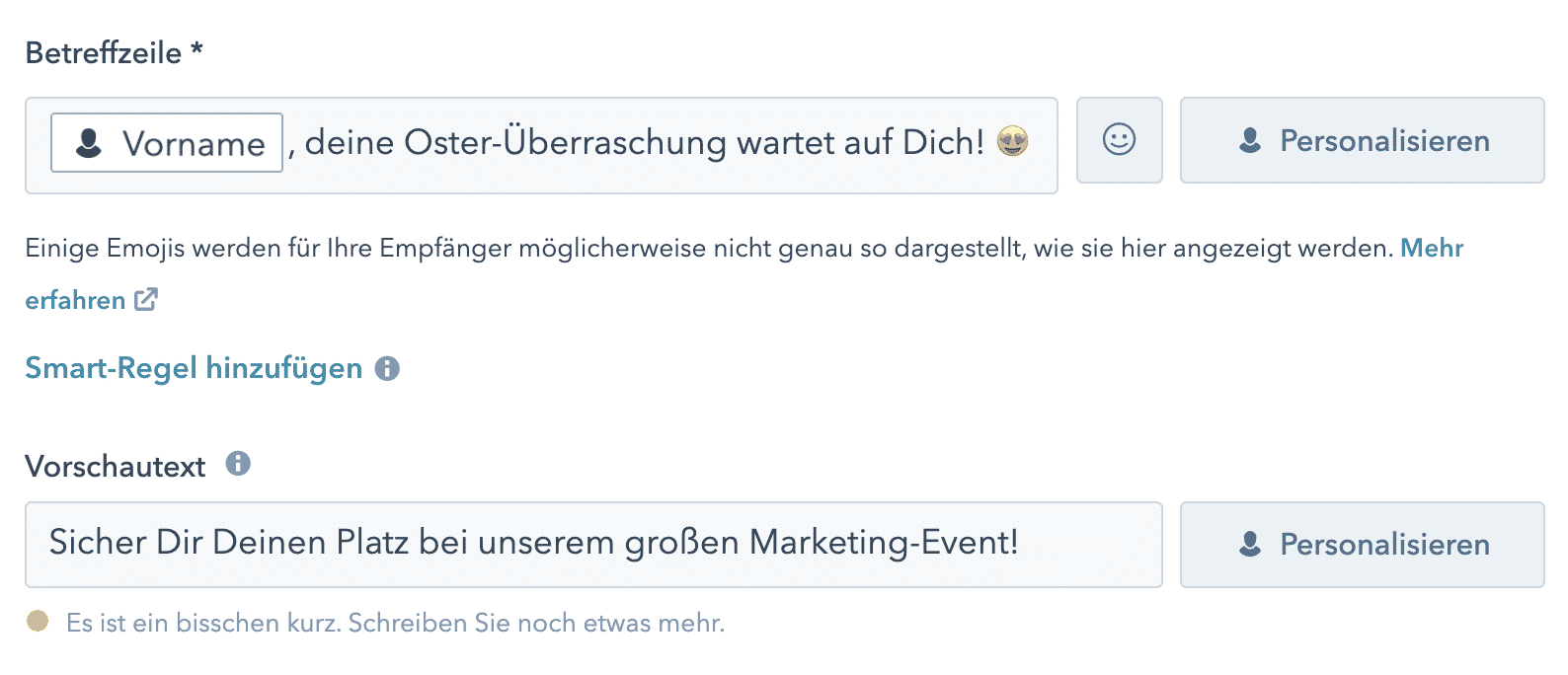 HubSpot - Newsletter erstellen - Betreffzeile und Preheader bzw. Vorschautext