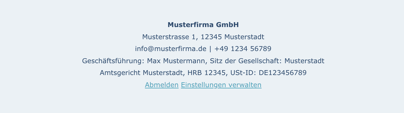 HubSpot - Newsletter erstellen - Footer - Abmeldelink