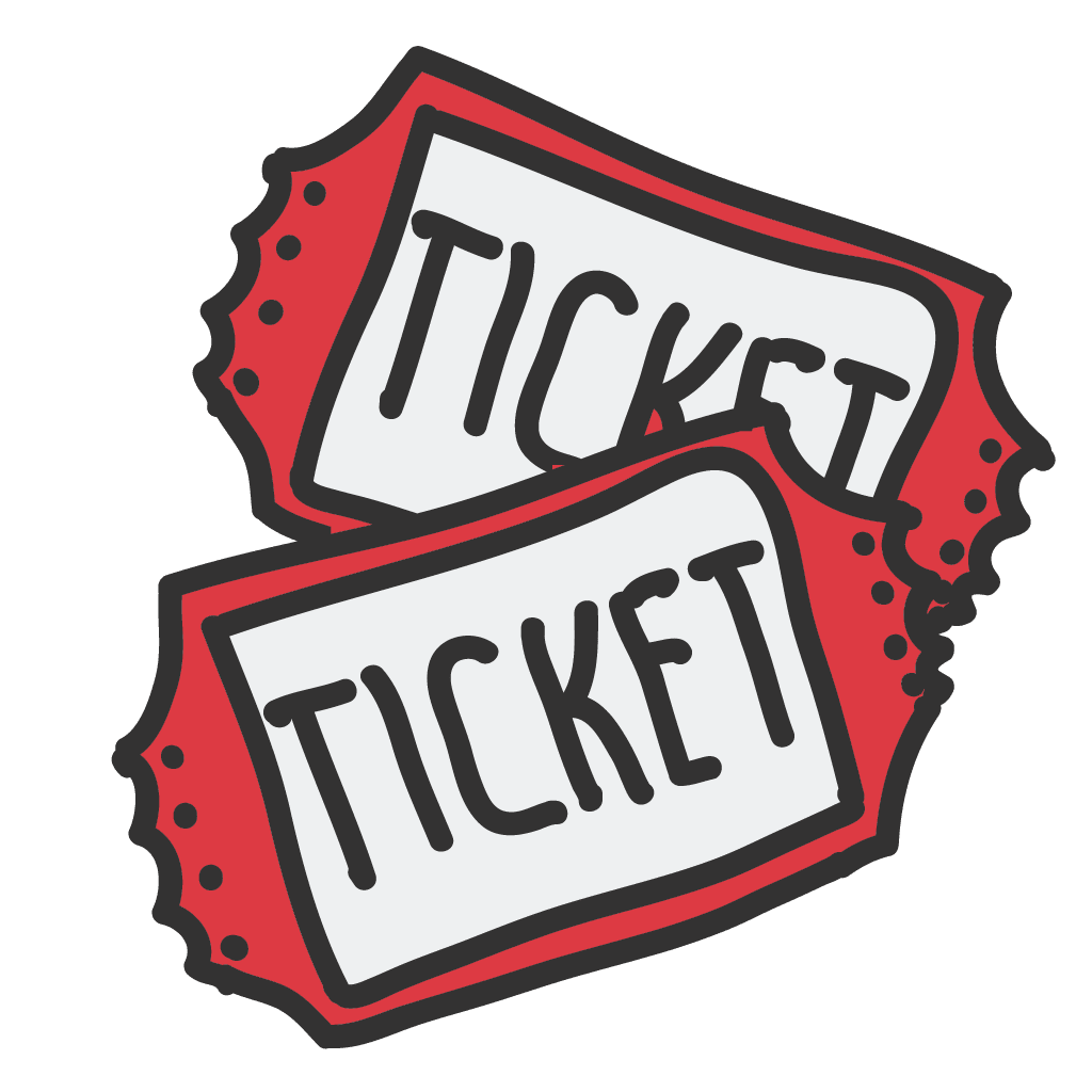 Icon von zwei Tickets, das den Eintritt zu Veranstaltungen oder Events darstellt