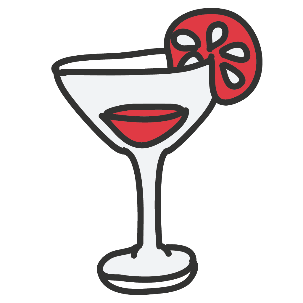 Cocktailglas mit Tomatenscheibe, Symbol für erfrischende Sommergetränke