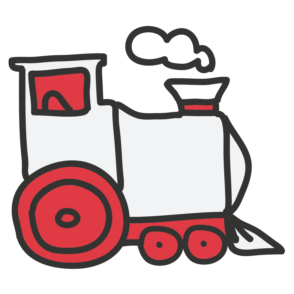 Illustration einer roten und weißen Lokomotive, Symbol für Fortschritt