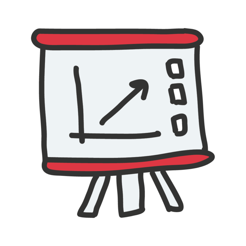 Icon einer Präsentationstafel mit aufsteigender Wachstumskurve