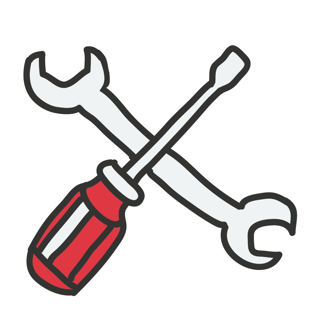 Icon von einem Schraubendreher und einem Schraubenschlüssel, das Werkzeuge und Reparaturarbeiten symbolisiert