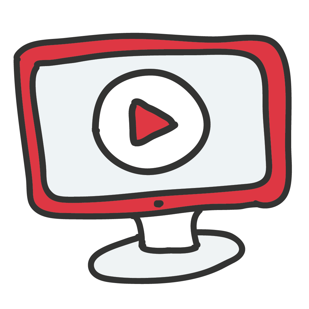 Illustration eines Monitors mit einem Play-Button, repräsentiert Videomarketing und Content-Produktion