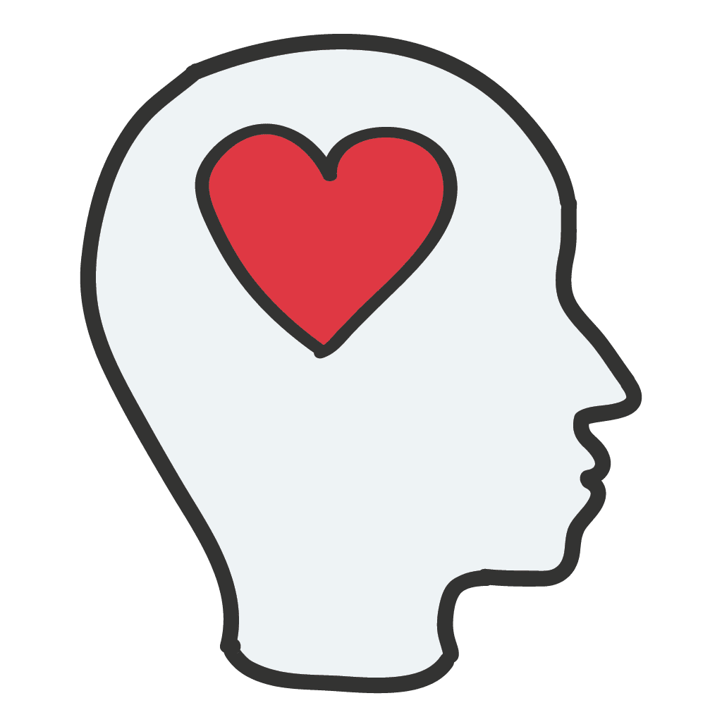 Profil eines Kopfes mit einem roten Herz, das emotionale Intelligenz symbolisiert