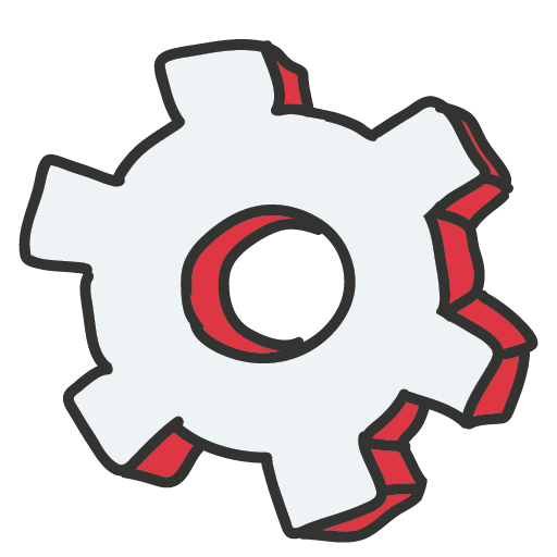 Gezeichnetes Zahnrad, symbolisiert Service und technische Konfiguration.