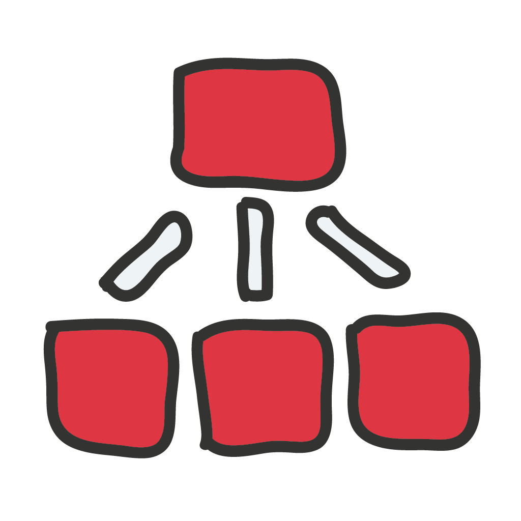 Icon einer hierarchischen Struktur mit drei unteren Blöcken und einem darüber liegenden Block