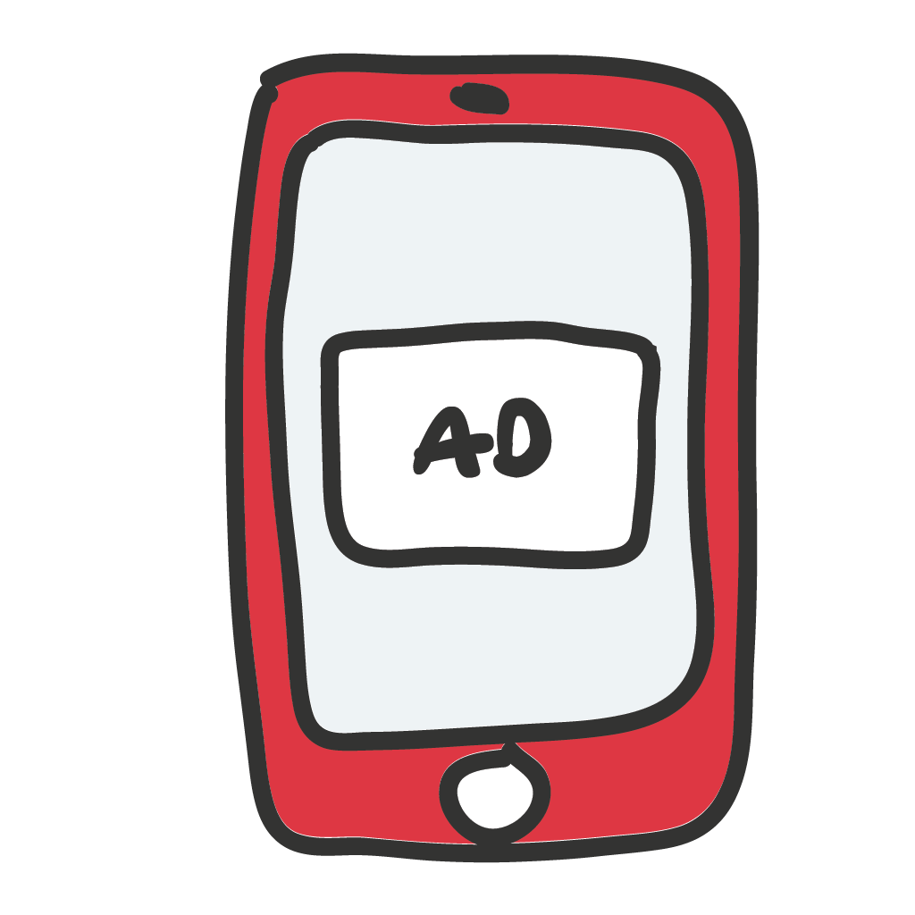 Icon eines Smartphones mit einer Anzeige (AD) auf dem Bildschirm