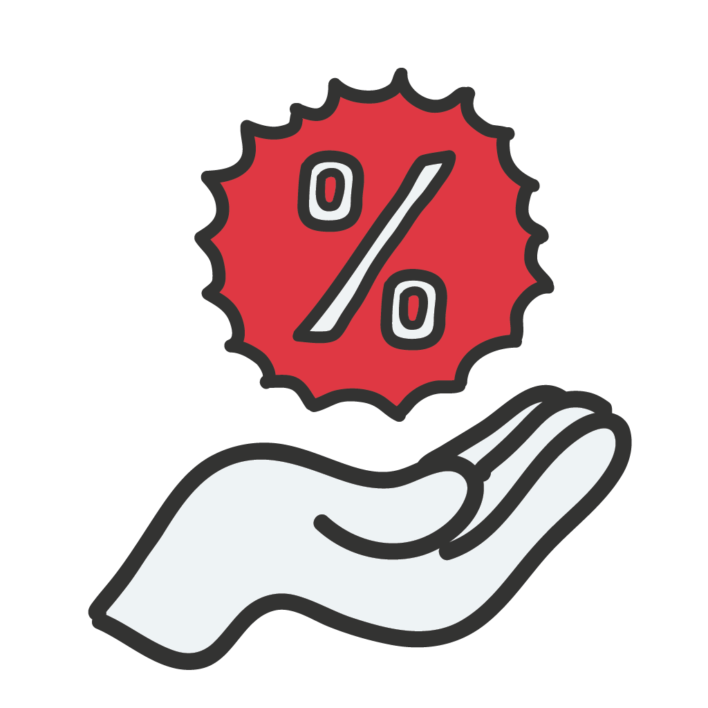 Icon einer Hand, die ein Rabatt-Symbol mit Prozentzeichen hält