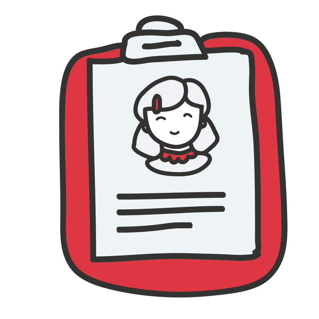 Illustration eines Klemmbretts mit einer Persona, symbolisiert die Entwicklung von Zielgruppenprofilen