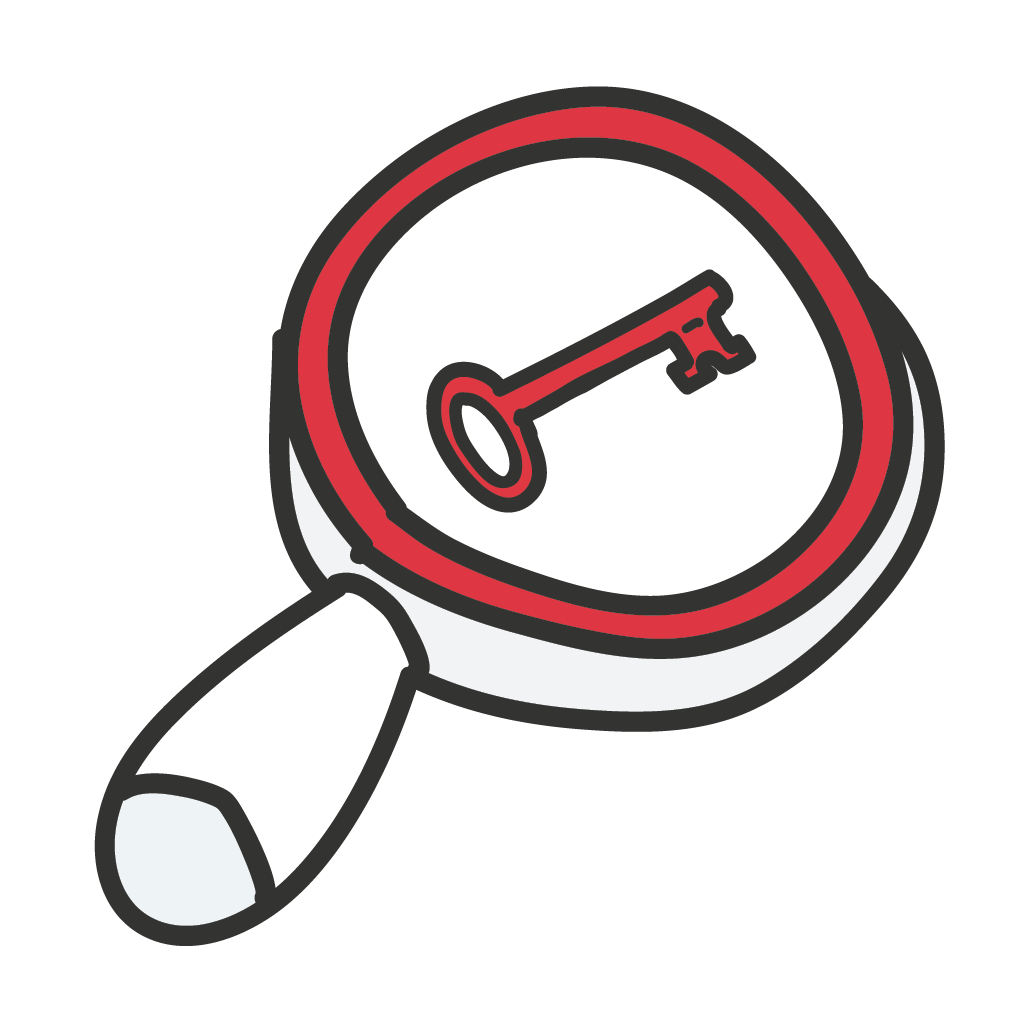 Illustration einer Lupe, die einen Schlüssel zeigt, symbolisiert die Keyword-Recherche in der Suchmaschinenoptimierung
