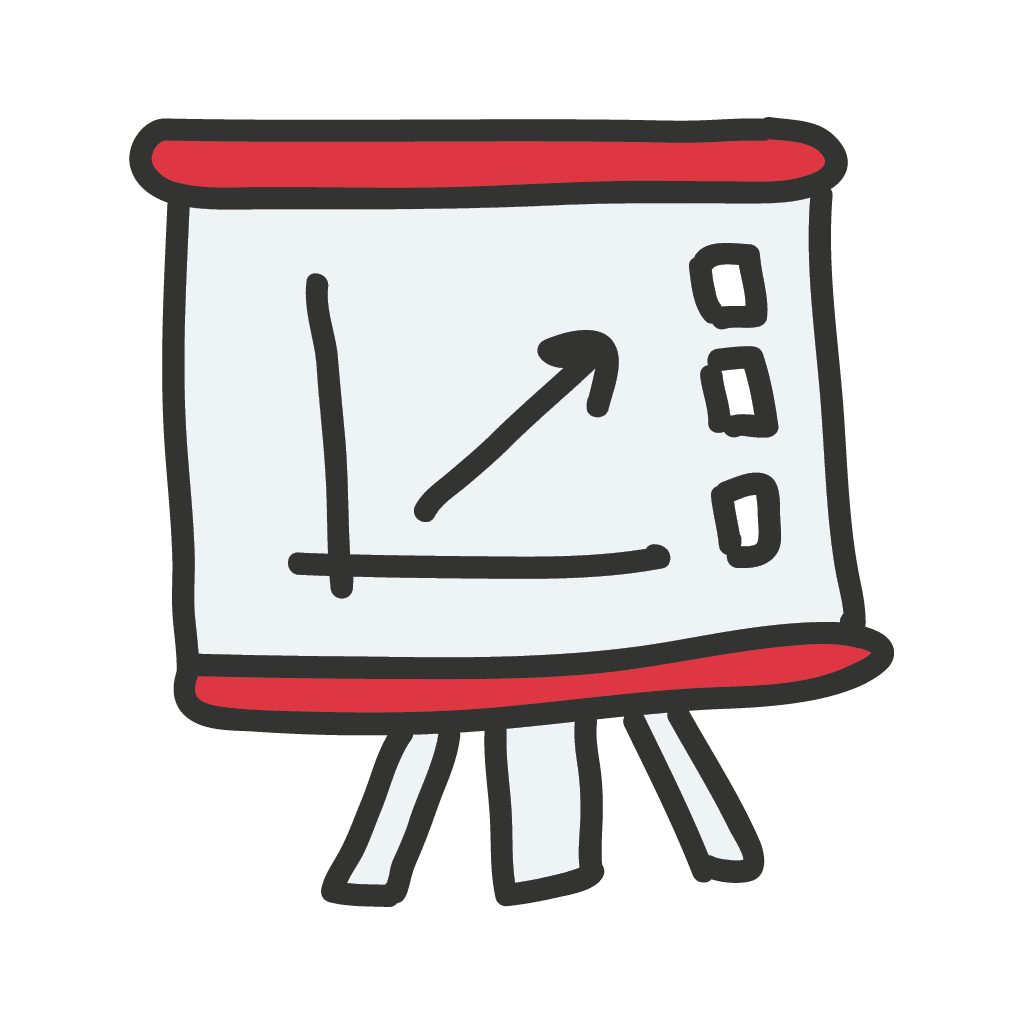 Illustration eines Flipcharts mit einem aufsteigenden Pfeil, Symbol für SEO-Workshops von morefire
