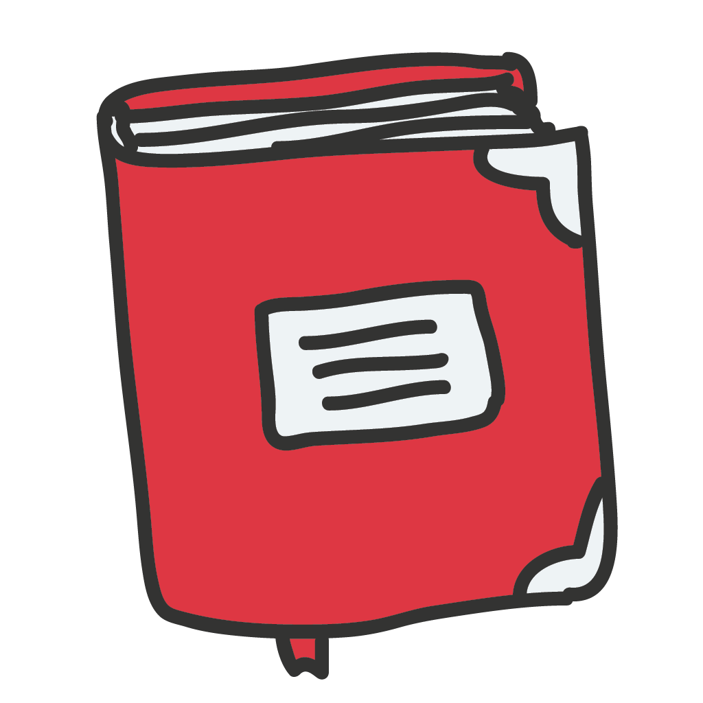 Illustration eines roten Buches, das ein Notizbuch oder Handbuch darstellt