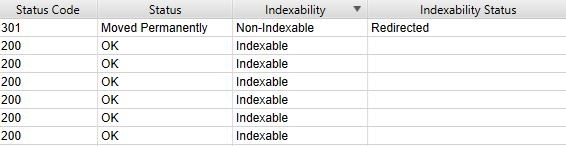 Indexability Spalte bei Screaming Frog